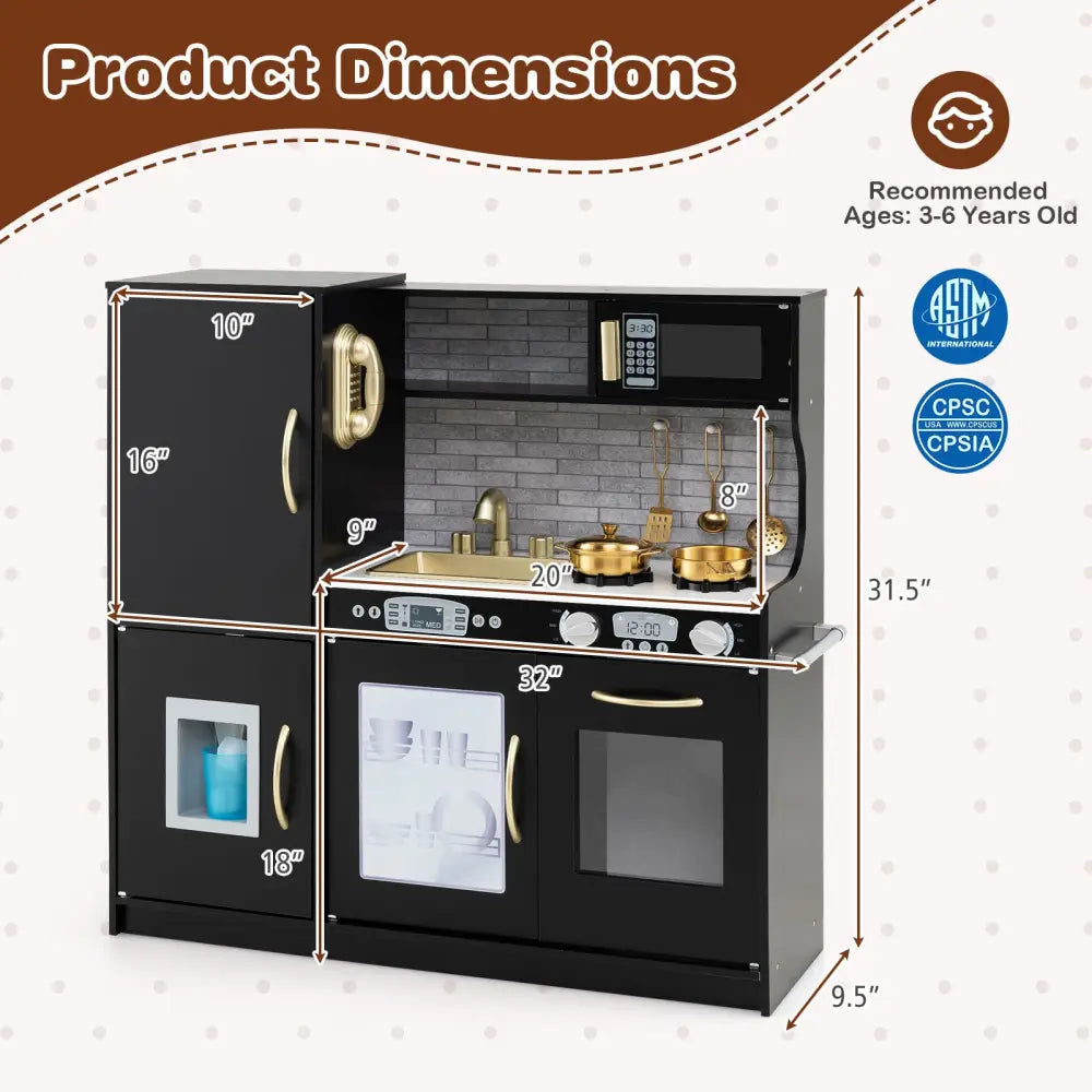 Toddler Pretend Play Kitchen for Boys and Girls 3-6 Years Old-Black - Black - Play Kitchen Sets
