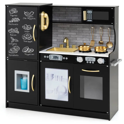 Toddler Pretend Play Kitchen for Boys and Girls 3-6 Years Old-Black - Black - Play Kitchen Sets