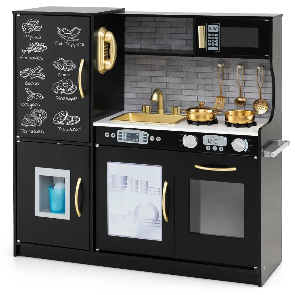 Toddler Pretend Play Kitchen for Boys and Girls 3-6 Years Old-Black - Black - Play Kitchen Sets