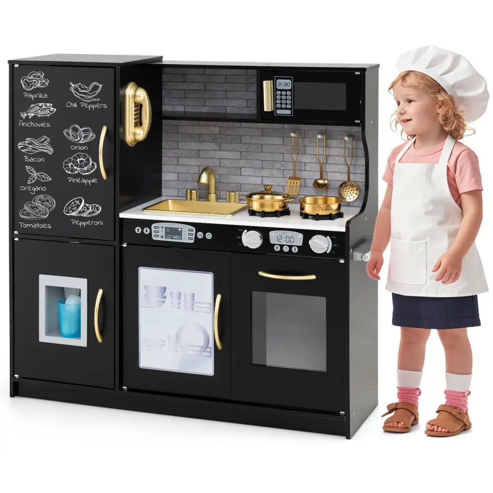Toddler Pretend Play Kitchen for Boys and Girls 3-6 Years Old-Black - Black - Play Kitchen Sets