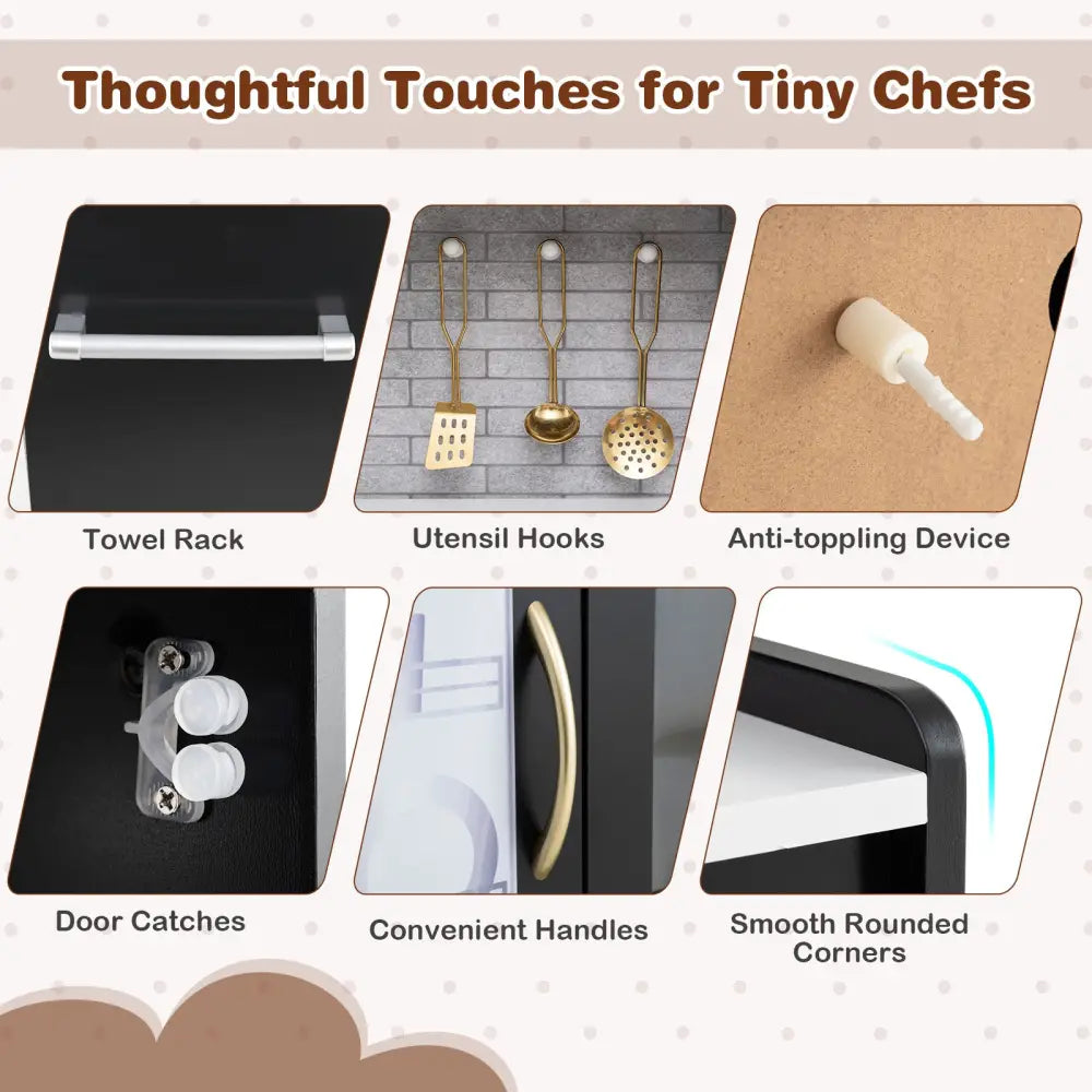 Toddler Pretend Play Kitchen for Boys and Girls 3-6 Years Old-Black - Black - Play Kitchen Sets