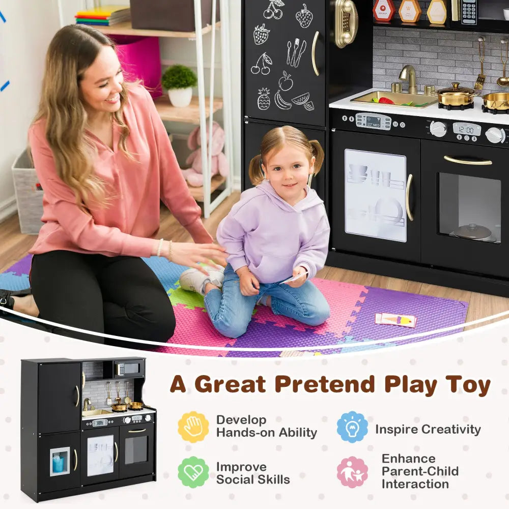 Toddler Pretend Play Kitchen for Boys and Girls 3-6 Years Old-Black - Black - Play Kitchen Sets