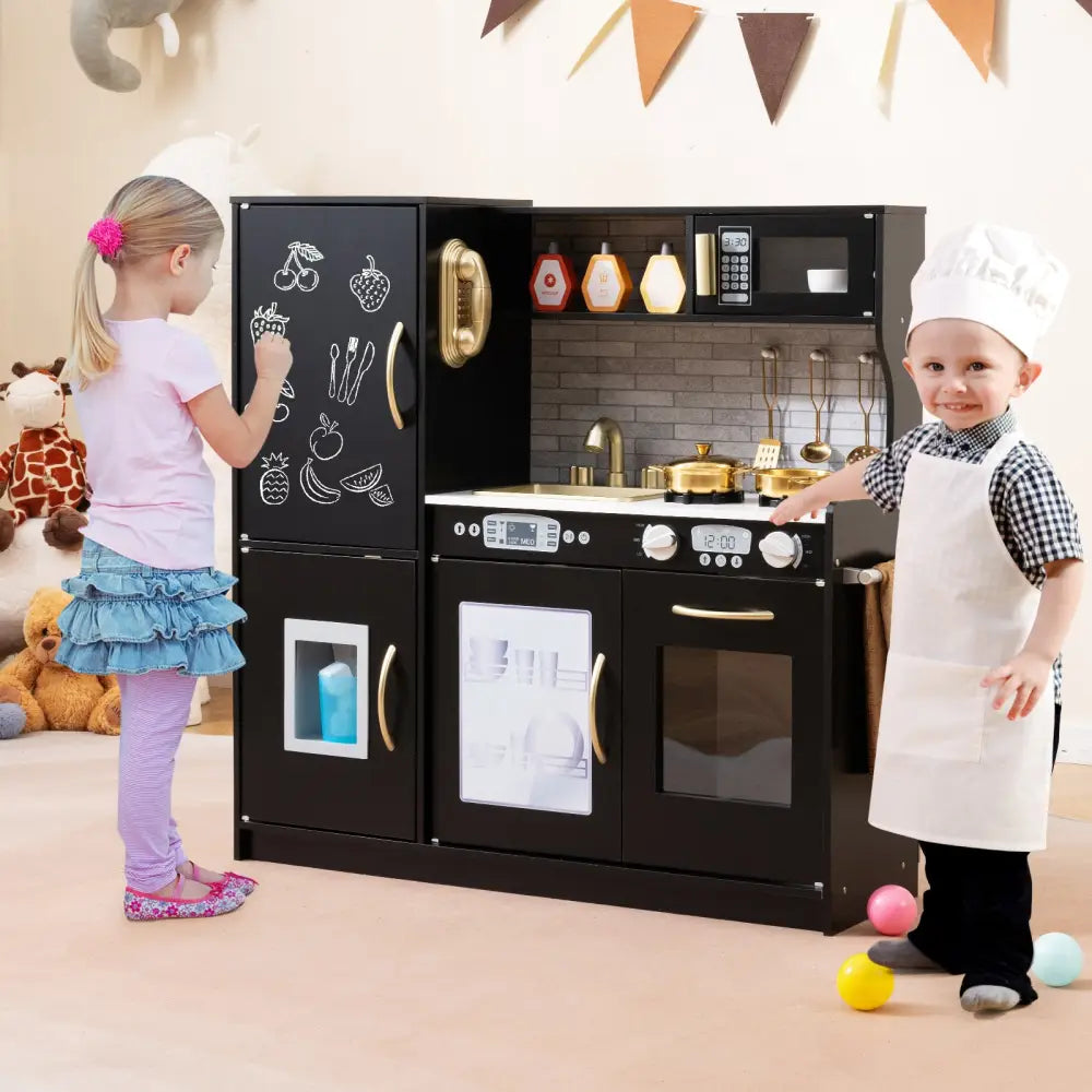 Toddler Pretend Play Kitchen for Boys and Girls 3-6 Years Old-Black - Black - Play Kitchen Sets