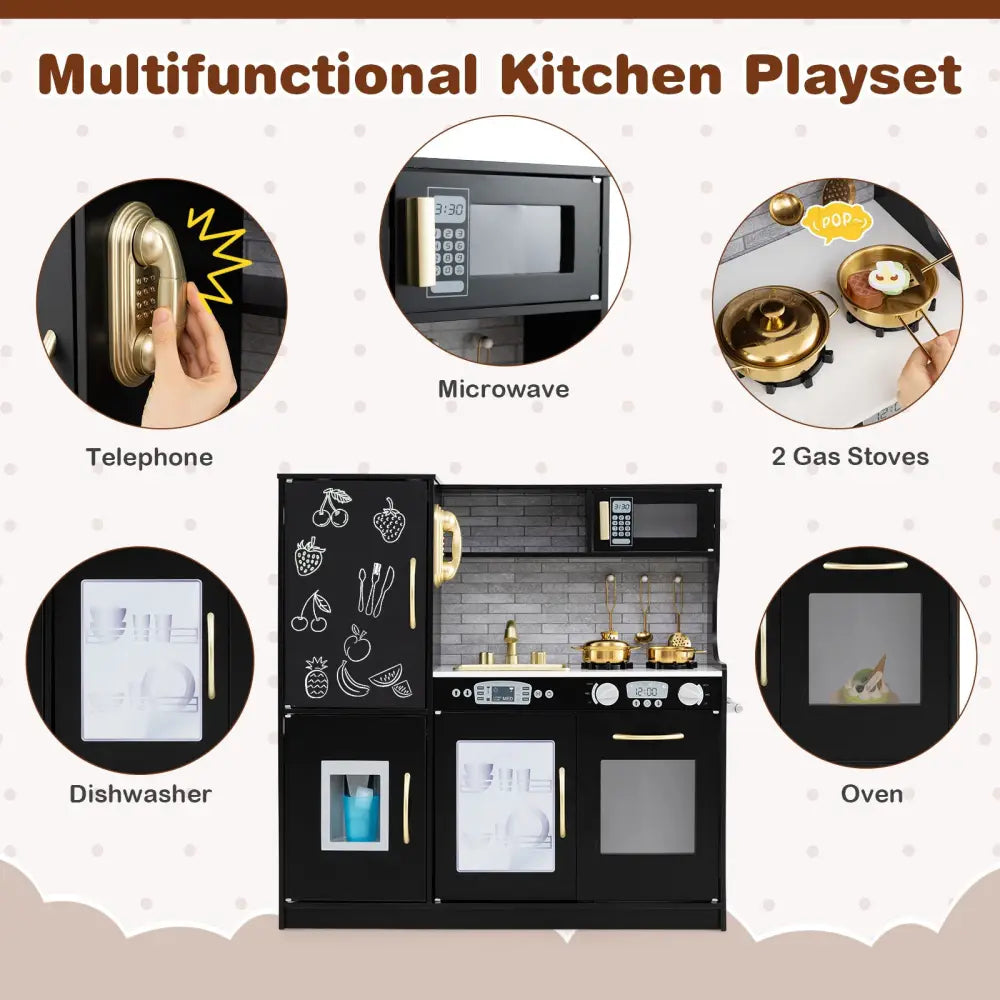 Toddler Pretend Play Kitchen for Boys and Girls 3-6 Years Old-Black - Black - Play Kitchen Sets