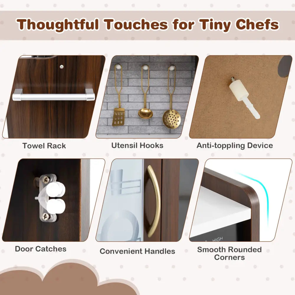 Toddler Pretend Play Kitchen for Boys and Girls 3-6 Years Old-Brown - Brown - Play Kitchen Sets