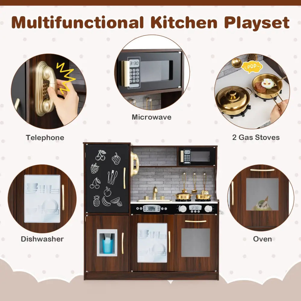 Toddler Pretend Play Kitchen for Boys and Girls 3-6 Years Old-Brown - Brown - Play Kitchen Sets