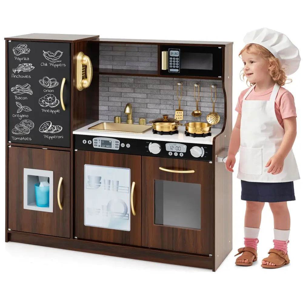 Toddler Pretend Play Kitchen for Boys and Girls 3-6 Years Old-Brown - Brown - Play Kitchen Sets