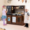 Toddler Pretend Play Kitchen for Boys and Girls 3-6 Years Old-Brown - Brown - Play Kitchen Sets