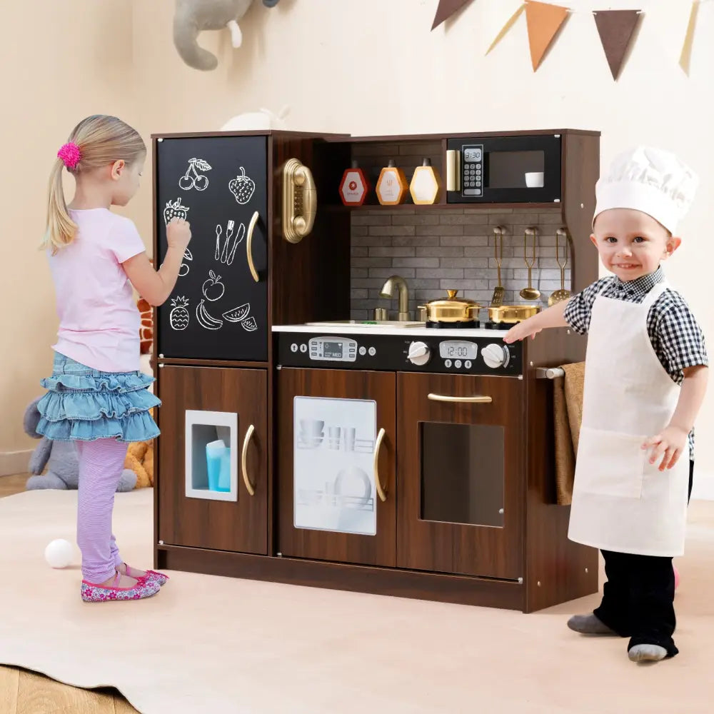 Toddler Pretend Play Kitchen for Boys and Girls 3-6 Years Old-Brown - Brown - Play Kitchen Sets