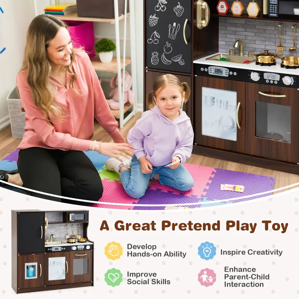 Toddler Pretend Play Kitchen for Boys and Girls 3-6 Years Old-Brown - Brown - Play Kitchen Sets