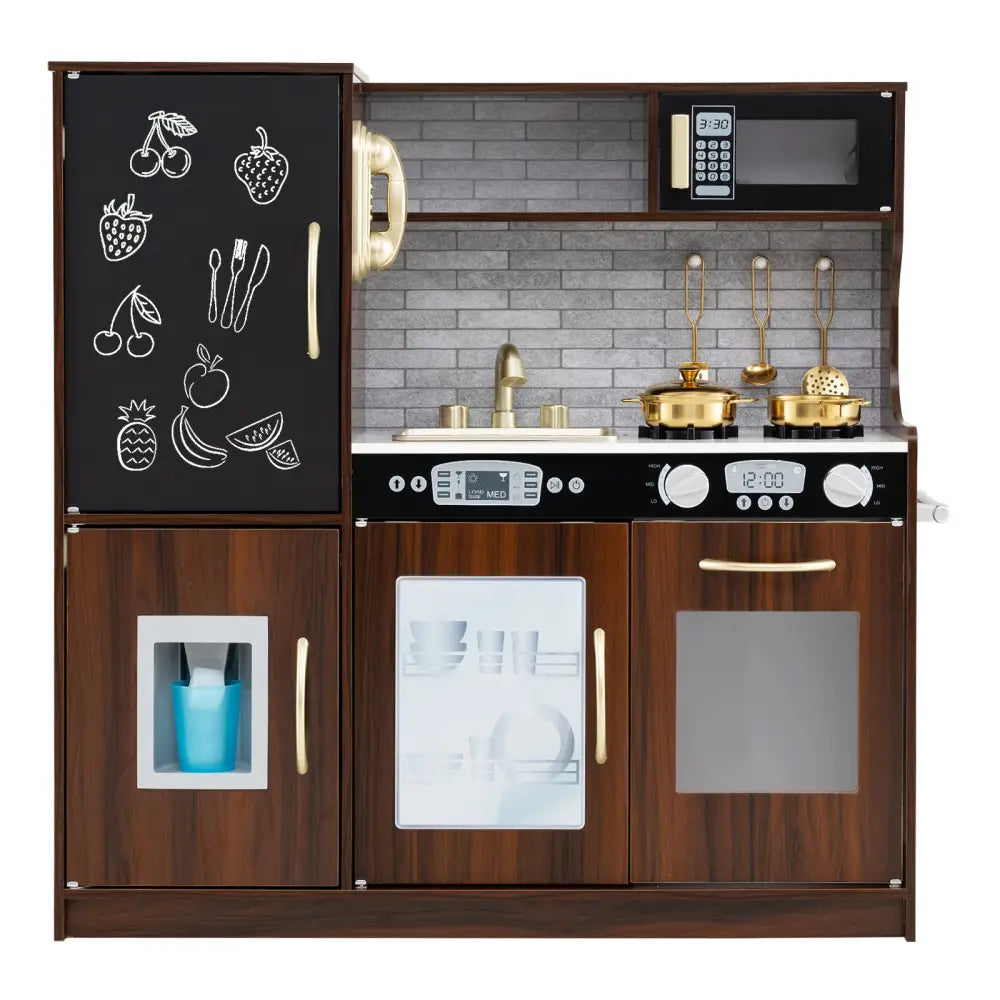 Toddler Pretend Play Kitchen for Boys and Girls 3-6 Years Old-Brown - Brown - Play Kitchen Sets