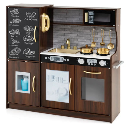 Toddler Pretend Play Kitchen for Boys and Girls 3-6 Years Old-Brown - Brown - Play Kitchen Sets