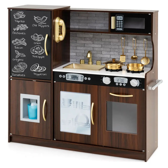 Toddler Pretend Play Kitchen for Boys and Girls 3-6 Years Old-Brown - Brown - Play Kitchen Sets
