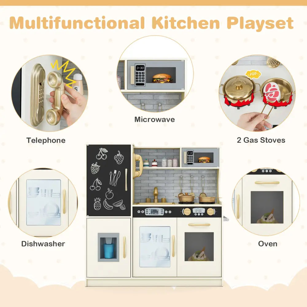 Toddler Pretend Play Kitchen for Boys and Girls 3-6 Years Old-Cream White - Cream White - Play Kitchen Sets