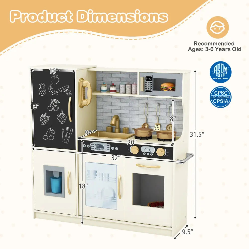 Toddler Pretend Play Kitchen for Boys and Girls 3-6 Years Old-Cream White - Cream White - Play Kitchen Sets