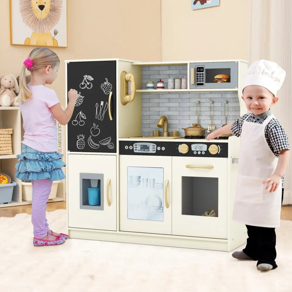 Toddler Pretend Play Kitchen for Boys and Girls 3-6 Years Old-Cream White - Cream White - Play Kitchen Sets
