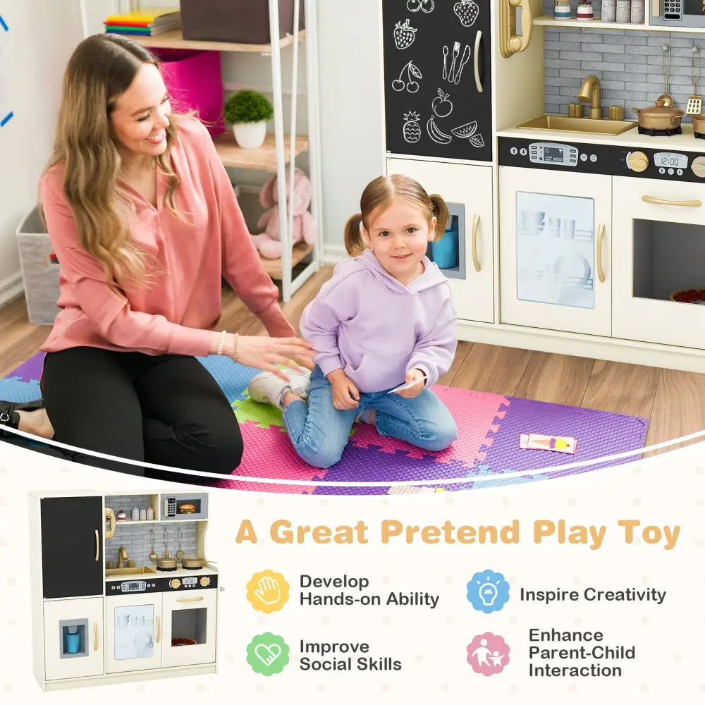 Toddler Pretend Play Kitchen for Boys and Girls 3-6 Years Old-Cream White - Cream White - Play Kitchen Sets