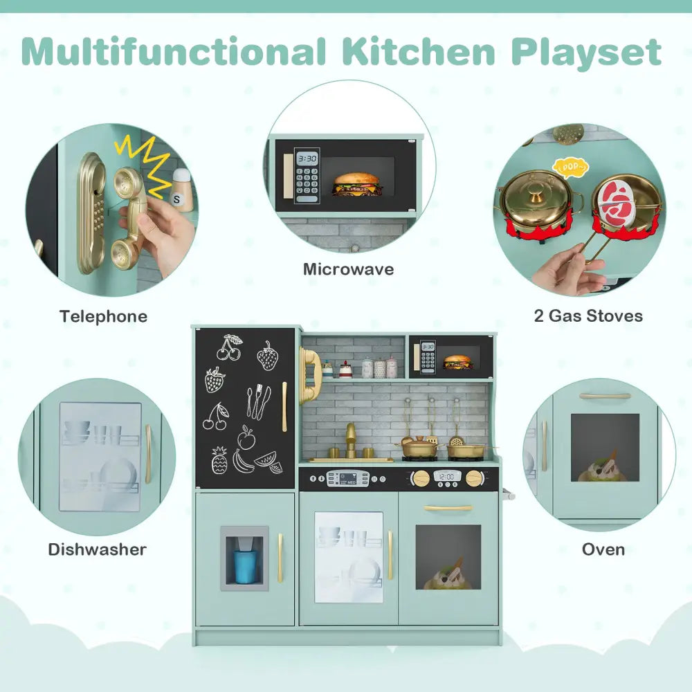 Toddler Pretend Play Kitchen for Boys and Girls 3-6 Years Old-Green - Green - Play Kitchen Sets