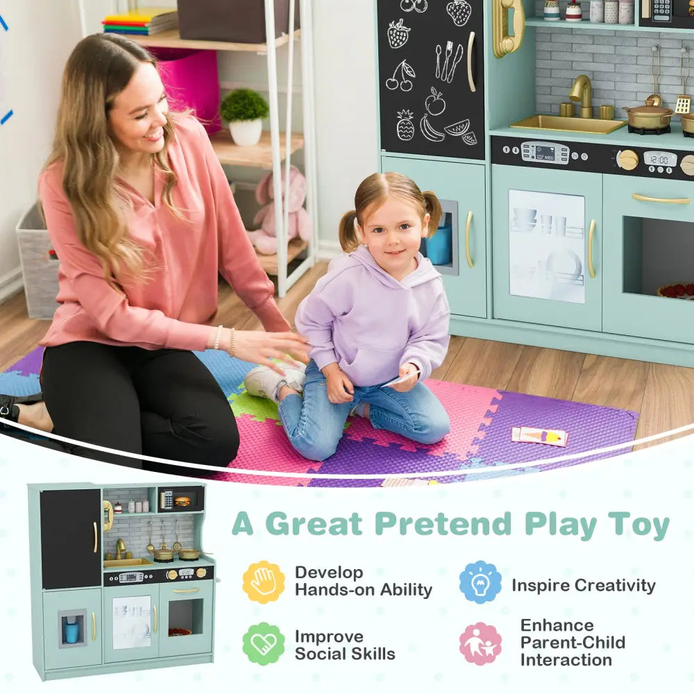 Toddler Pretend Play Kitchen for Boys and Girls 3-6 Years Old-Green - Green - Play Kitchen Sets