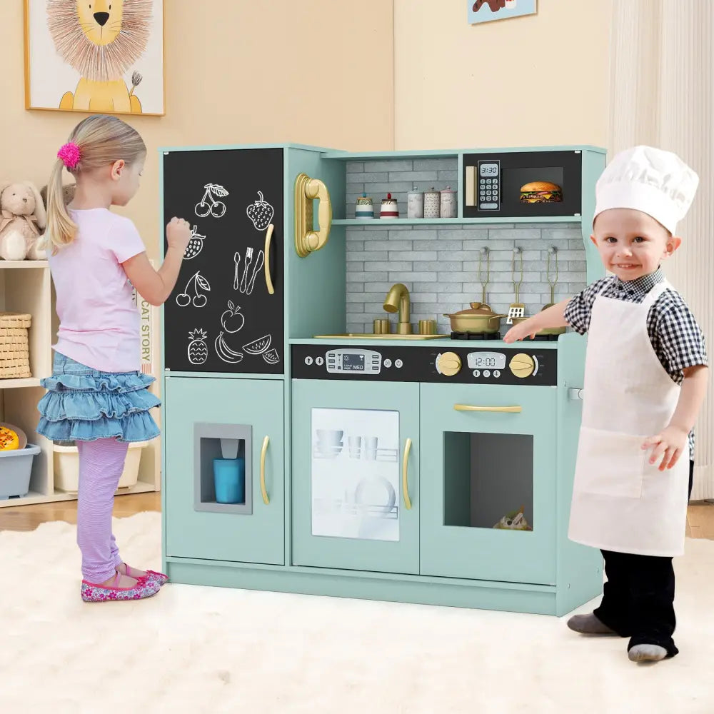 Toddler Pretend Play Kitchen for Boys and Girls 3-6 Years Old-Green - Green - Play Kitchen Sets