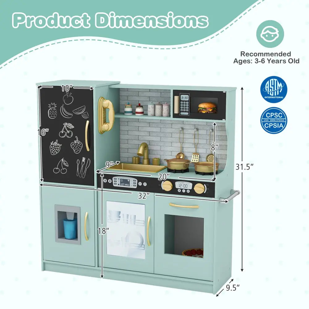 Toddler Pretend Play Kitchen for Boys and Girls 3-6 Years Old-Green - Green - Play Kitchen Sets