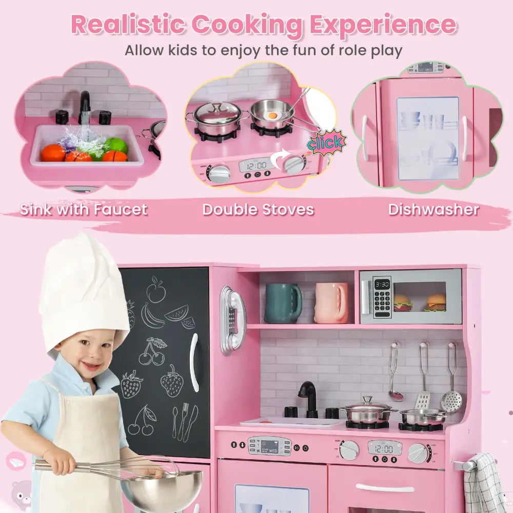 Toddler Pretend Play Kitchen for Boys and Girls 3-6 Years Old-Pink - Pink - Play Kitchen Sets