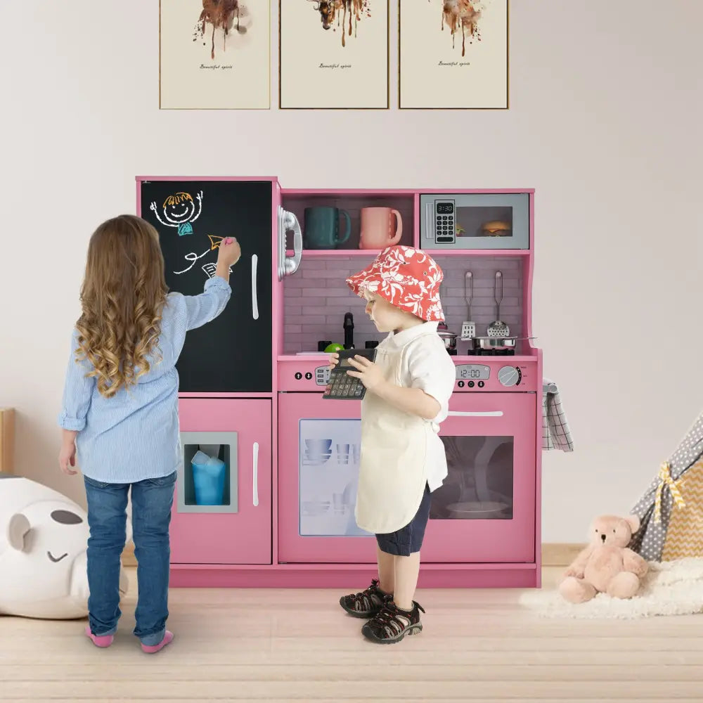 Toddler Pretend Play Kitchen for Boys and Girls 3-6 Years Old-Pink - Pink - Play Kitchen Sets