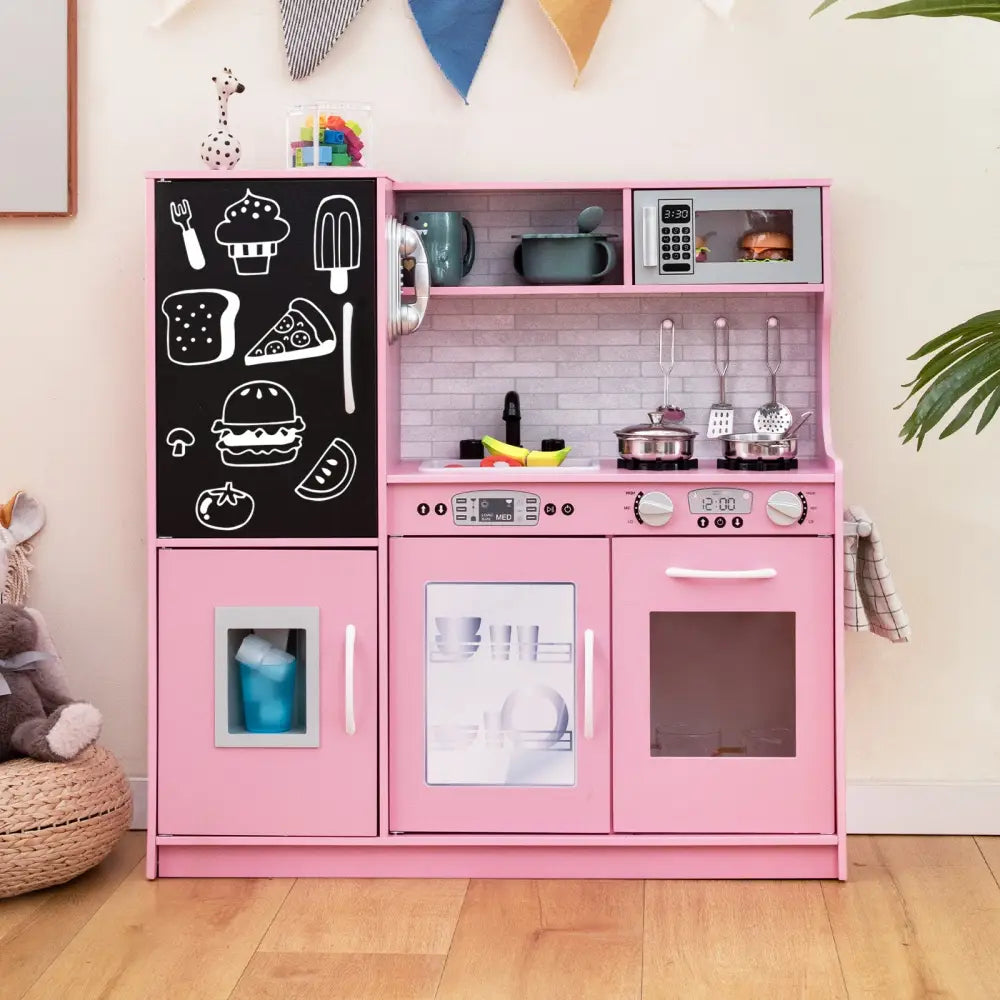Toddler Pretend Play Kitchen for Boys and Girls 3-6 Years Old-Pink - Pink - Play Kitchen Sets
