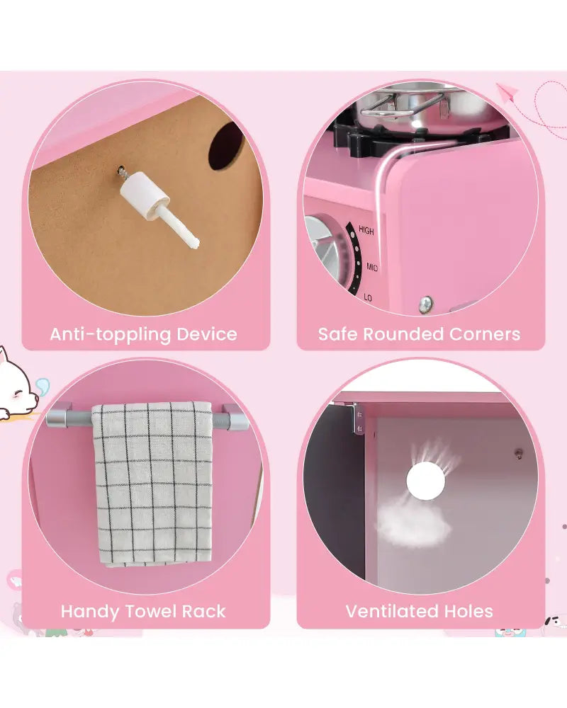 Toddler Pretend Play Kitchen for Boys and Girls 3-6 Years Old-Pink - Pink - Play Kitchen Sets