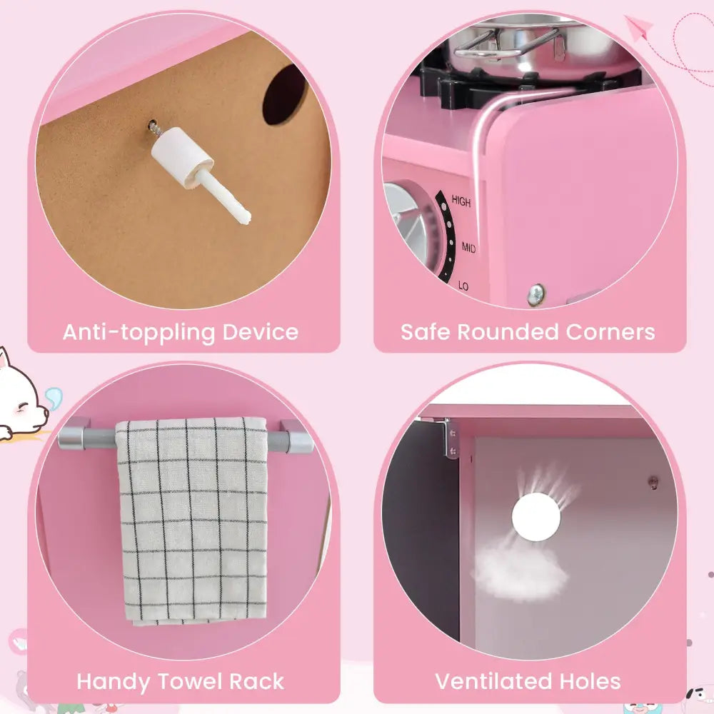 Toddler Pretend Play Kitchen for Boys and Girls 3-6 Years Old-Pink - Pink - Play Kitchen Sets