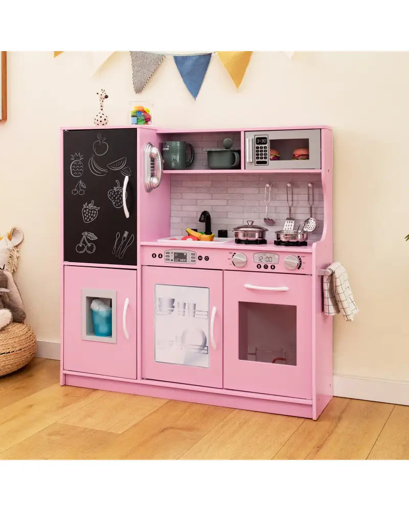 Toddler Pretend Play Kitchen for Boys and Girls 3-6 Years Old-Pink - Pink - Play Kitchen Sets