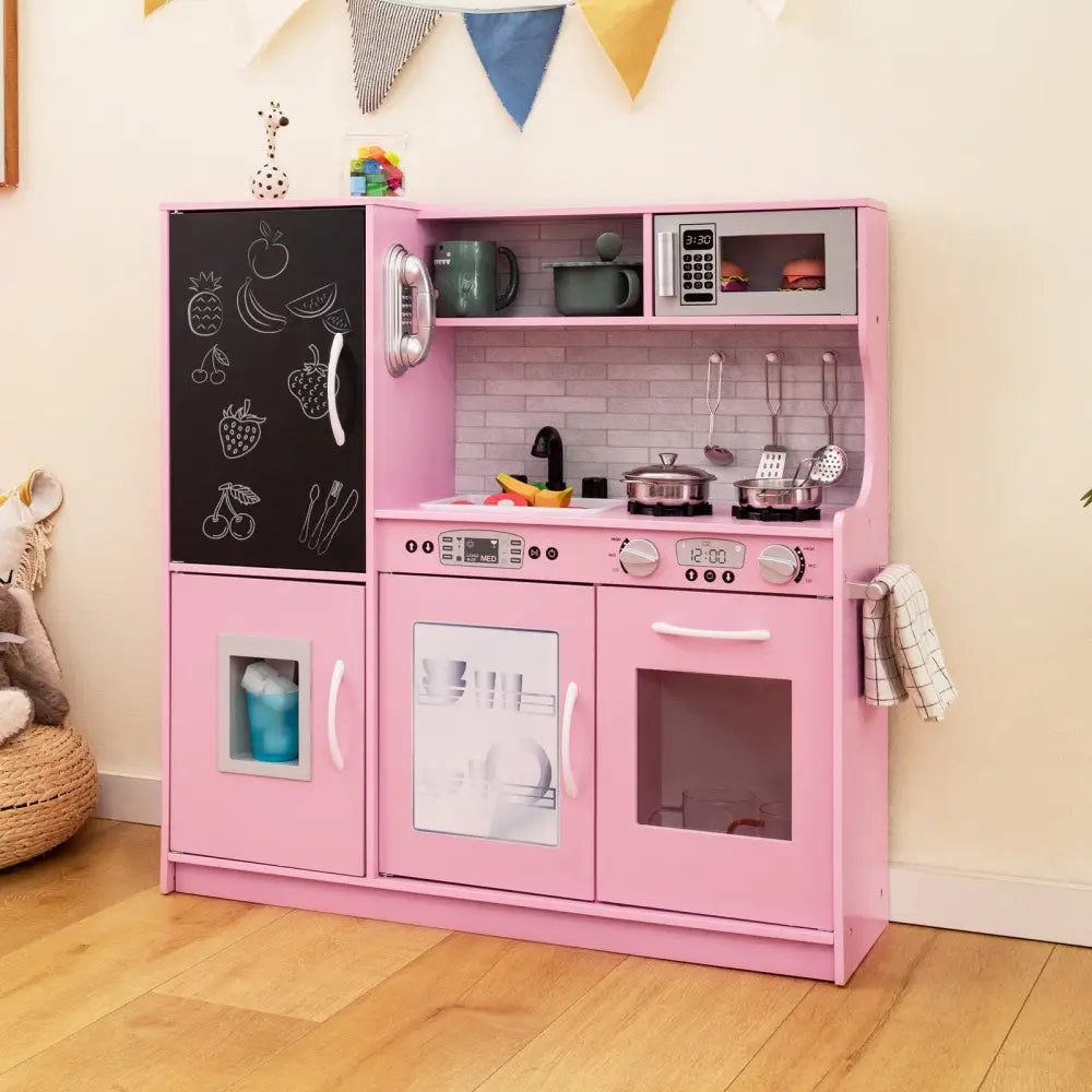 Toddler Pretend Play Kitchen for Boys and Girls 3-6 Years Old-Pink - Pink - Play Kitchen Sets