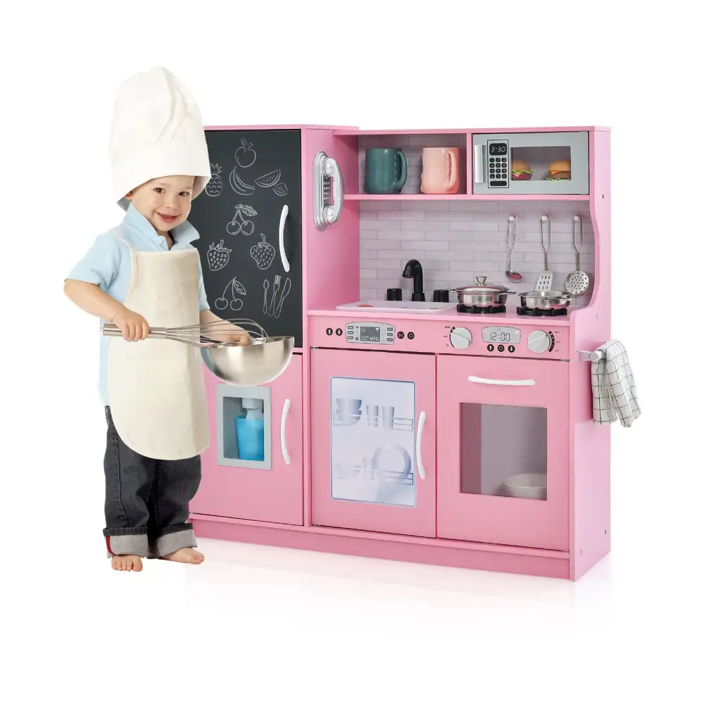 Toddler Pretend Play Kitchen for Boys and Girls 3-6 Years Old-Pink - Pink - Play Kitchen Sets