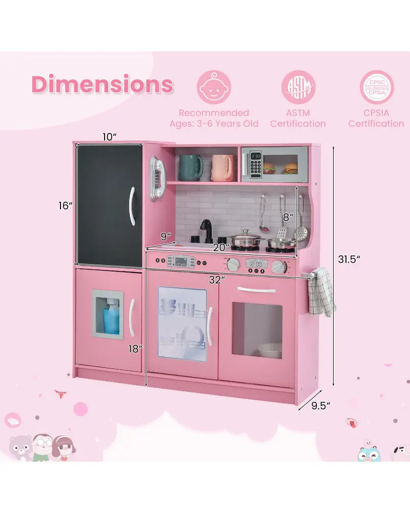 Toddler Pretend Play Kitchen for Boys and Girls 3-6 Years Old-Pink - Pink - Play Kitchen Sets