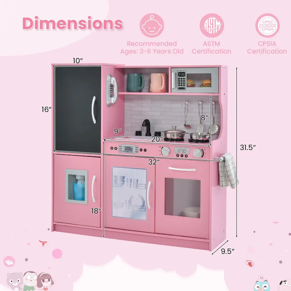 Toddler Pretend Play Kitchen for Boys and Girls 3-6 Years Old-Pink - Pink - Play Kitchen Sets