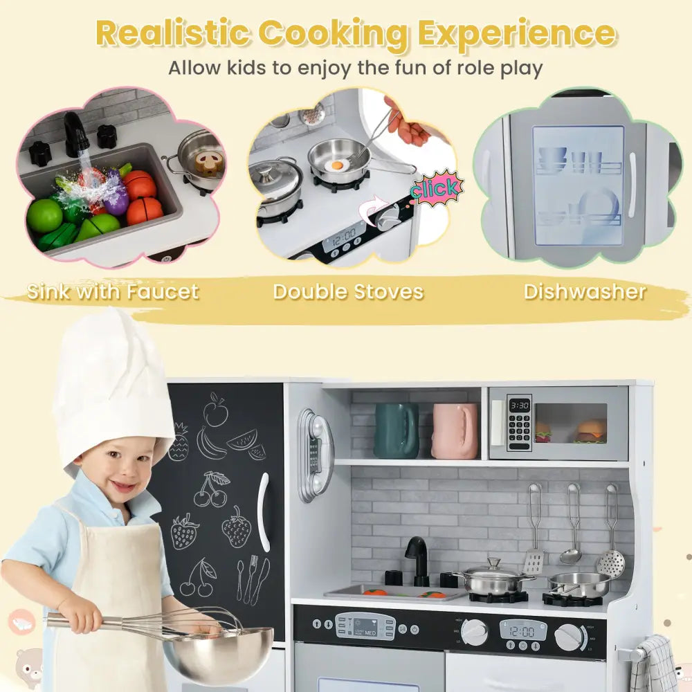 Toddler Pretend Play Kitchen for Boys and Girls 3-6 Years Old-White - White - Play Kitchen Sets