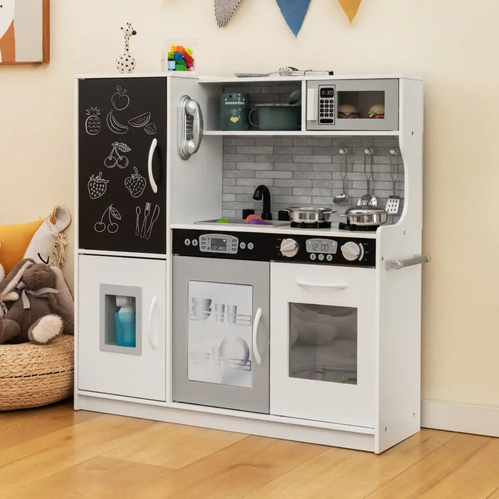 Toddler Pretend Play Kitchen for Boys and Girls 3-6 Years Old-White - White - Play Kitchen Sets