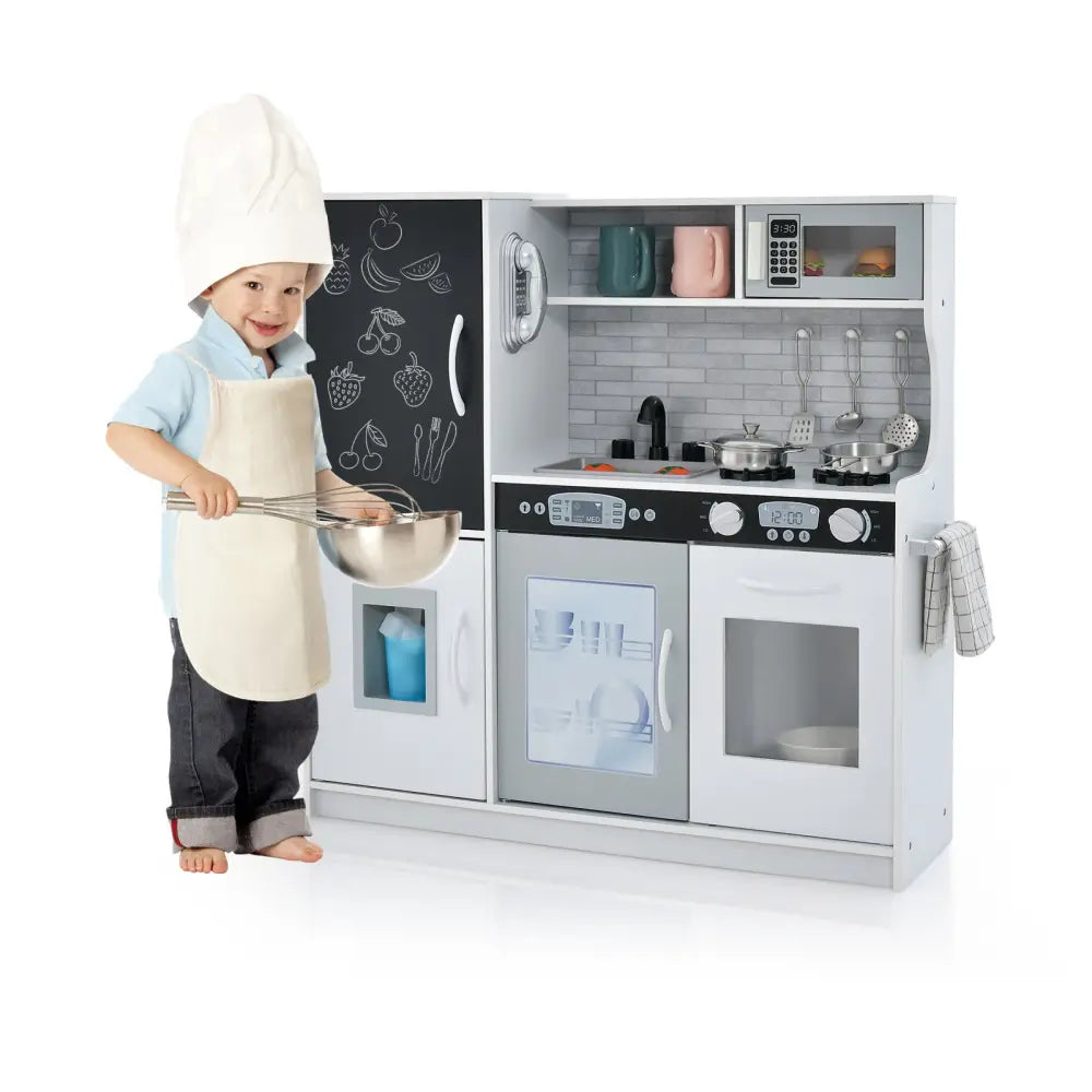 Toddler Pretend Play Kitchen for Boys and Girls 3-6 Years Old-White - White - Play Kitchen Sets