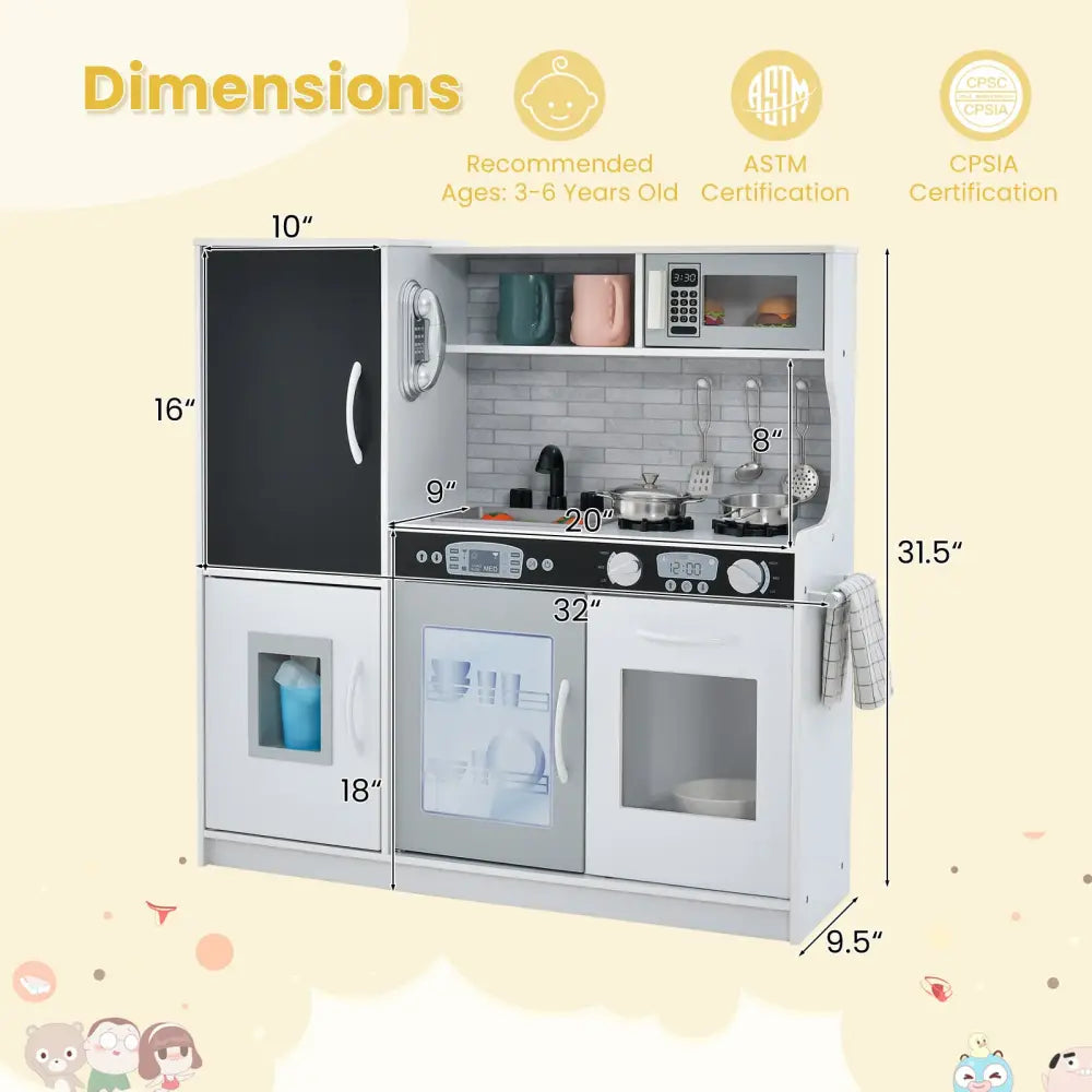 Toddler Pretend Play Kitchen for Boys and Girls 3-6 Years Old-White - White - Play Kitchen Sets