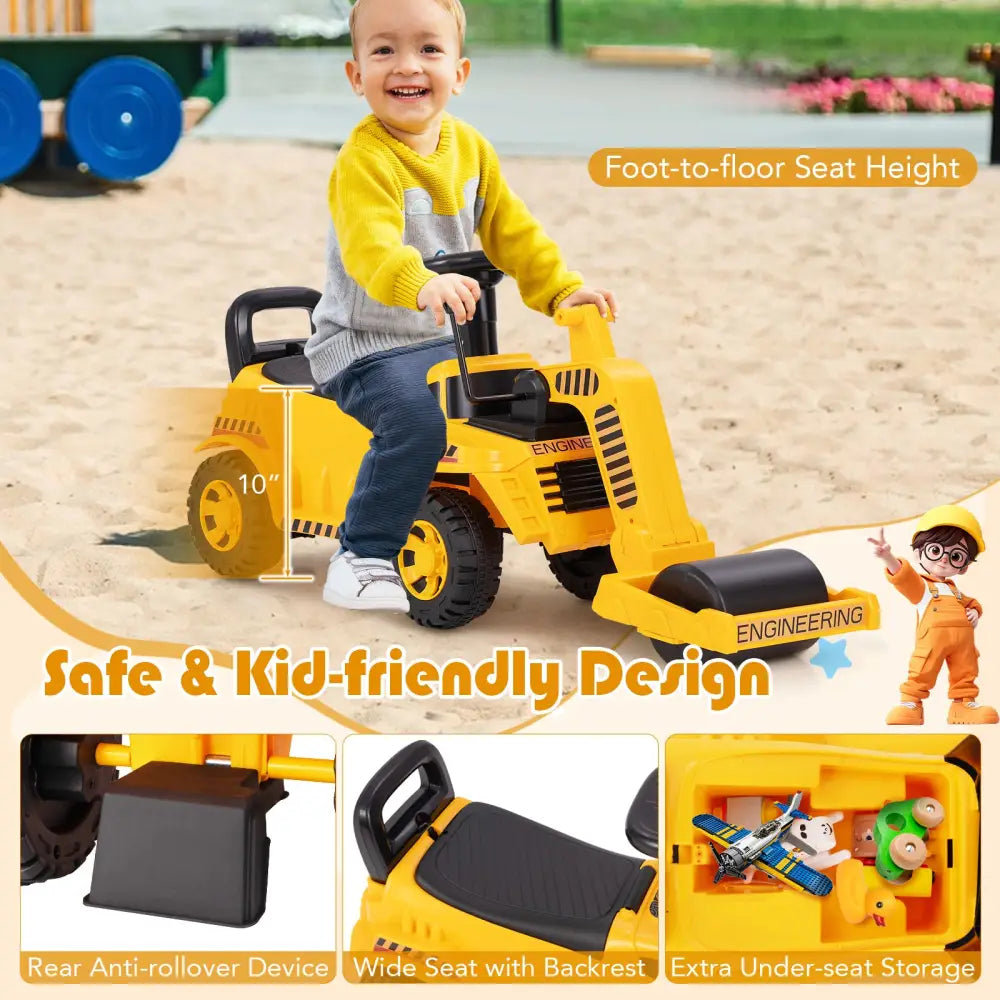 Toddler Ride on Car with Adjustable Roller and Under-Seat Storage-Yellow - Yellow - Push & Pedal Ride On Toys