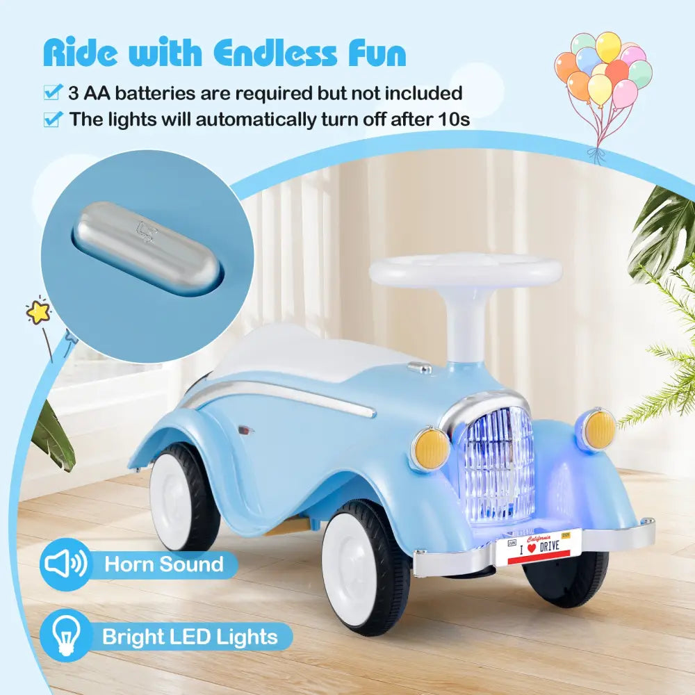 Toddler Ride on Toy Classic Sliding Car with Horn and LED Headlight-Blue - Blue - Push & Pedal Ride On Toys