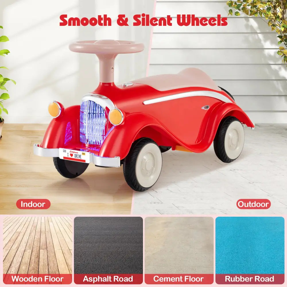 Toddler Ride on Toy Classic Sliding Car with Horn and LED Headlight-Red - Red - Push & Pedal Ride On Toys