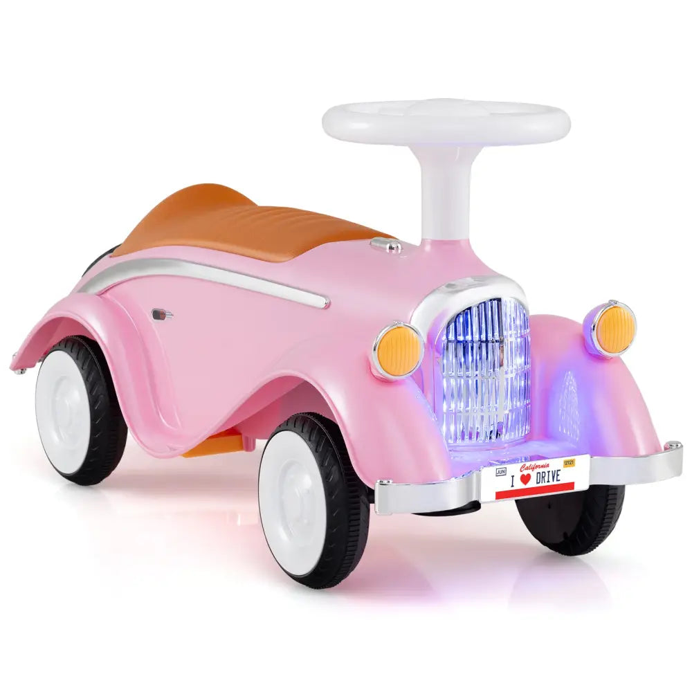 Toddler Ride on Toy Classic Sliding Car with Horn and LED Headlight-Pink - Pink - Push & Pedal Ride On Toys
