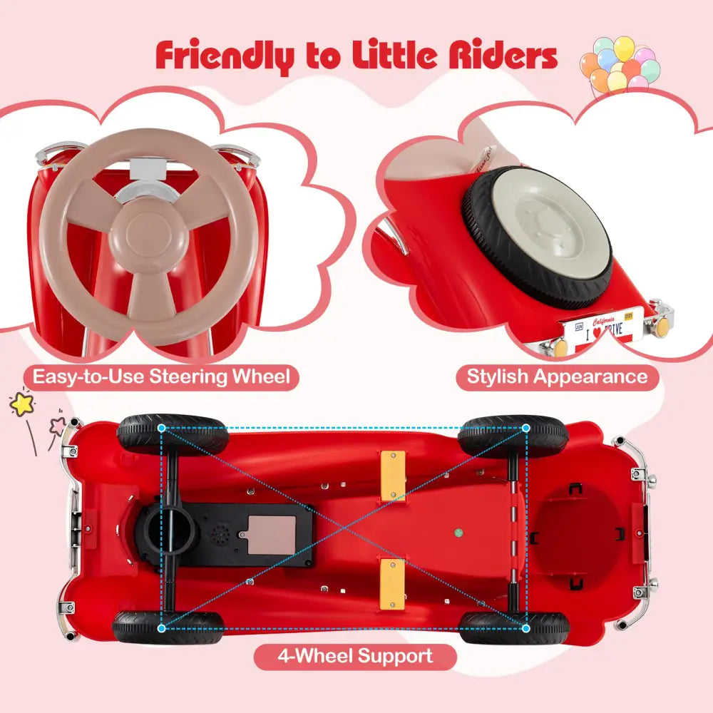 Toddler Ride on Toy Classic Sliding Car with Horn and LED Headlight-Red - Red - Push & Pedal Ride On Toys