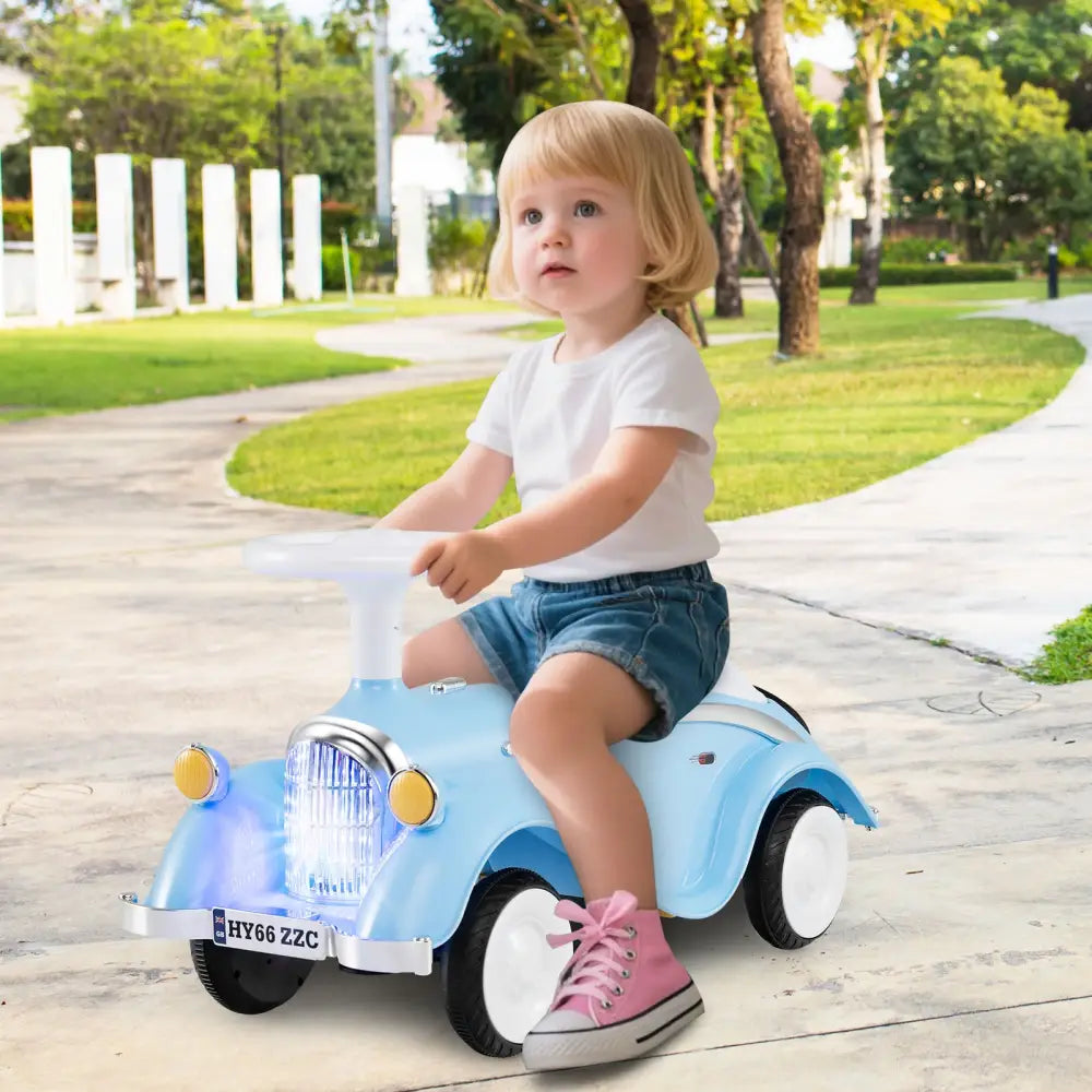 Toddler Ride on Toy Classic Sliding Car with Horn and LED Headlight-Blue - Blue - Push & Pedal Ride On Toys