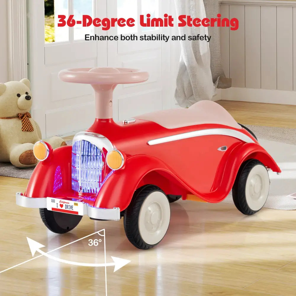 Toddler Ride on Toy Classic Sliding Car with Horn and LED Headlight-Red - Red - Push & Pedal Ride On Toys