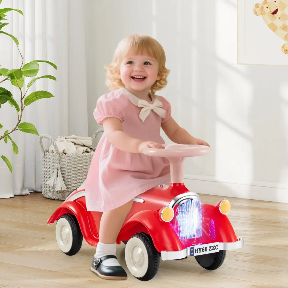 Toddler Ride on Toy Classic Sliding Car with Horn and LED Headlight-Red - Red - Push & Pedal Ride On Toys