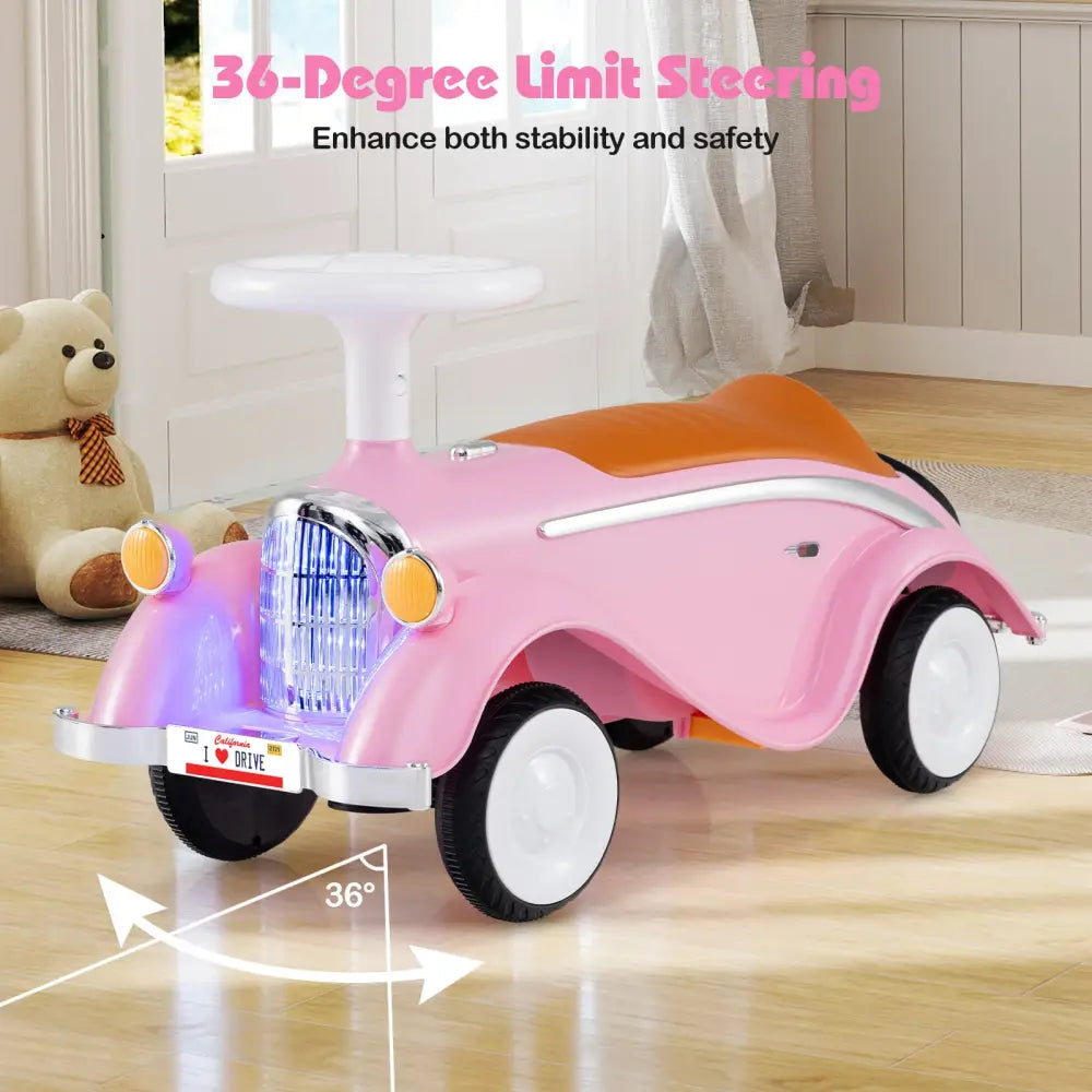 Toddler Ride on Toy Classic Sliding Car with Horn and LED Headlight-Pink - Pink - Push & Pedal Ride On Toys