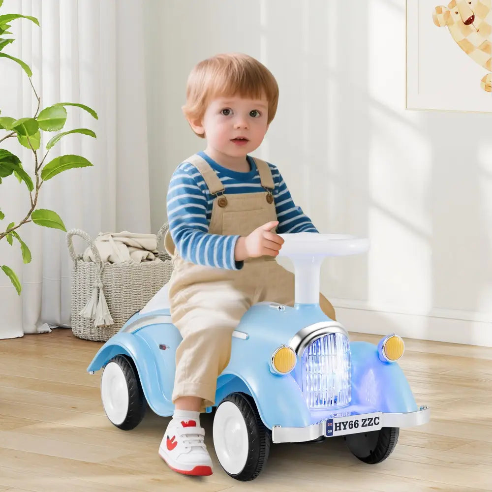 Toddler Ride on Toy Classic Sliding Car with Horn and LED Headlight-Blue - Blue - Push & Pedal Ride On Toys