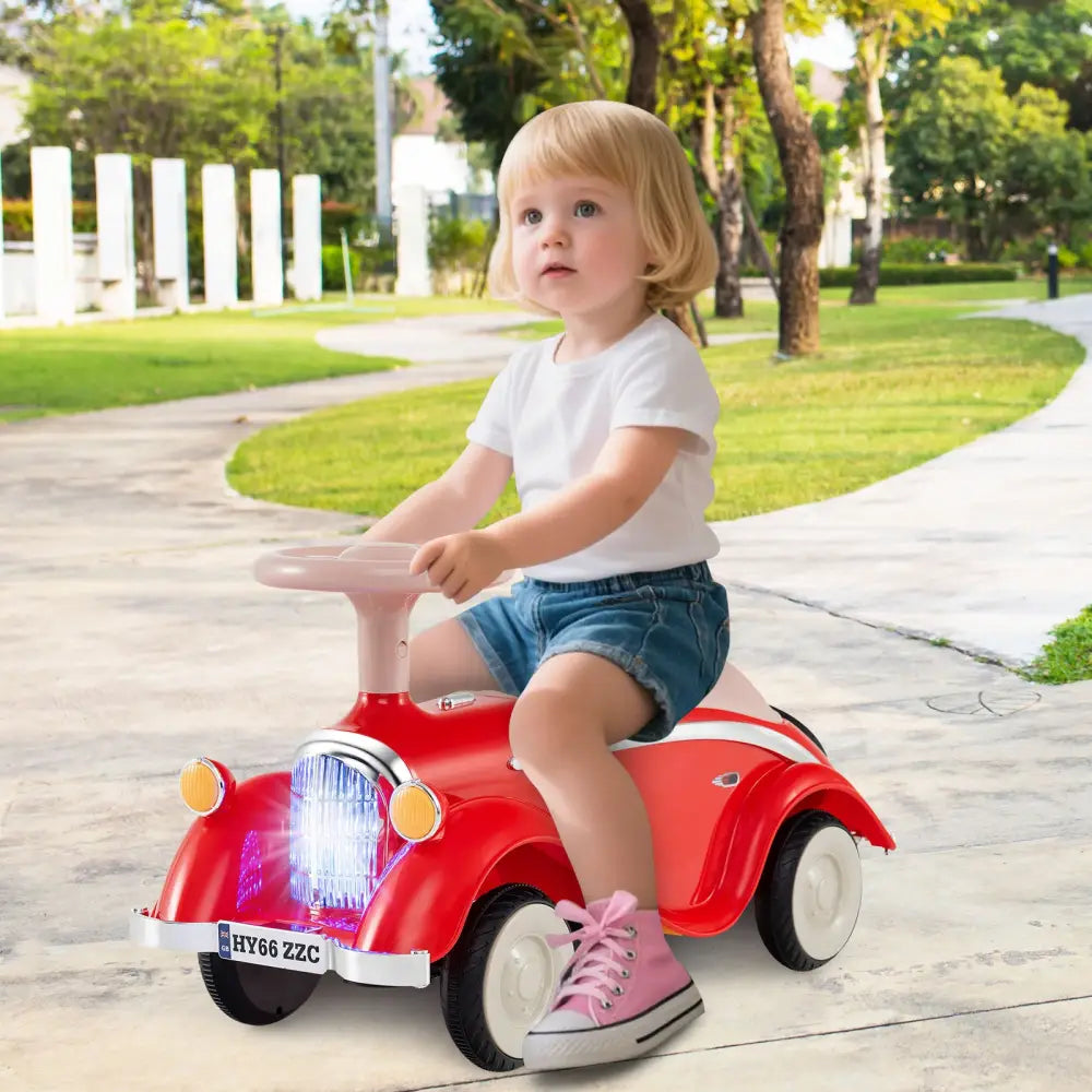 Toddler Ride on Toy Classic Sliding Car with Horn and LED Headlight-Red - Red - Push & Pedal Ride On Toys